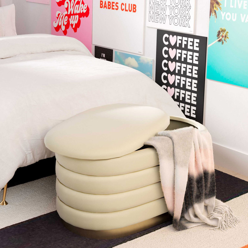 Velvet Upholstered Storage Bench, Cream