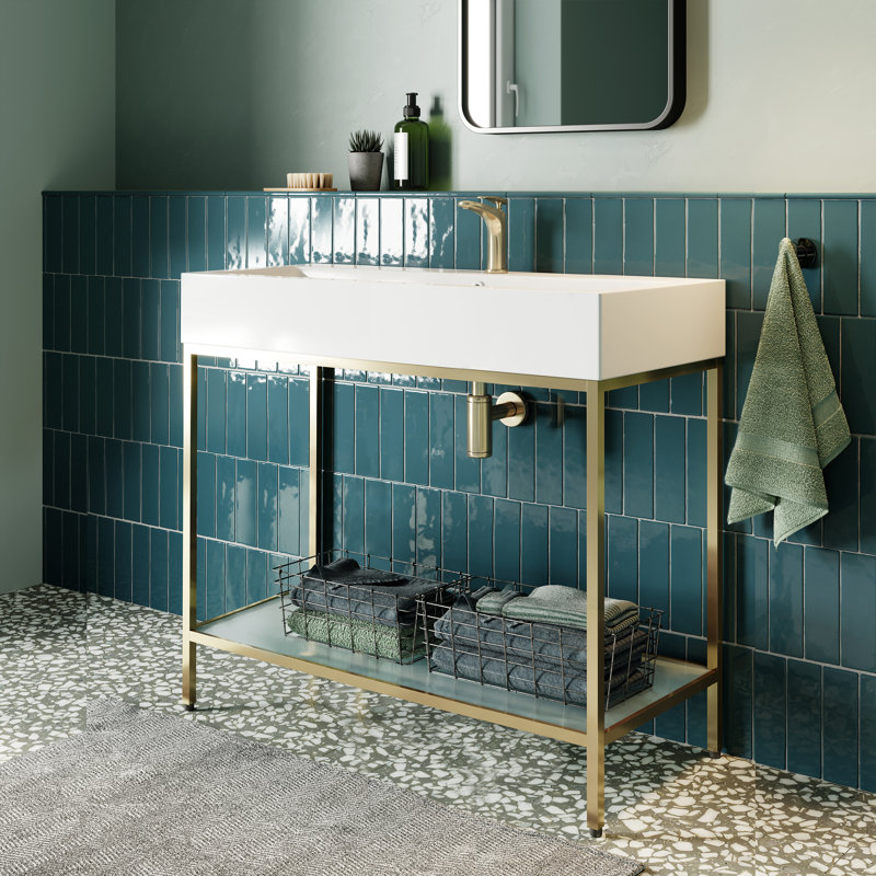 Pierre 40 Single, Freestanding, Open Shelf, Metal Frame Bathroom Vanity, Gold