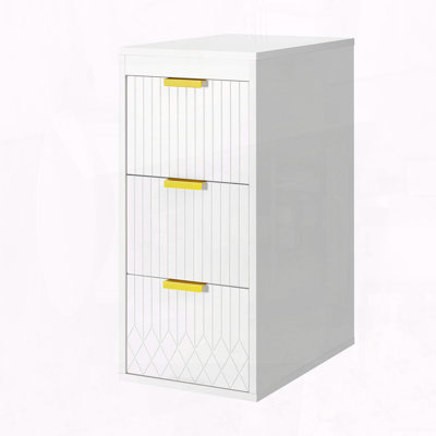 12 Inch Wall Mounted Floating Side Cabinet with Drawers - White