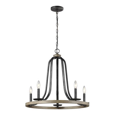 Lustre en roue de chariot à 5 lumières de style bougie Nick