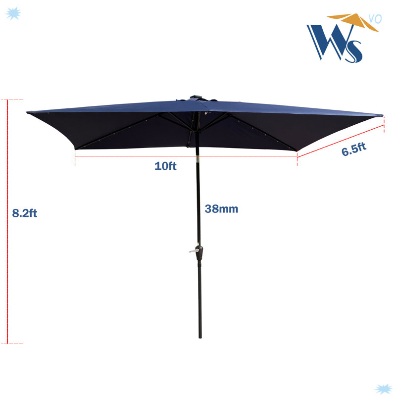 Parasols de marché extérieurs rectangulaires 10 x 6,5 T à DEL avec manivelle et bouton poussoir, Marine