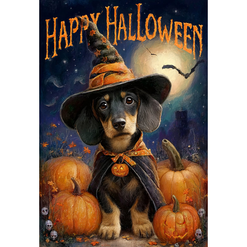 Halloween, sorcière, teckel avec citrouilles, art mural