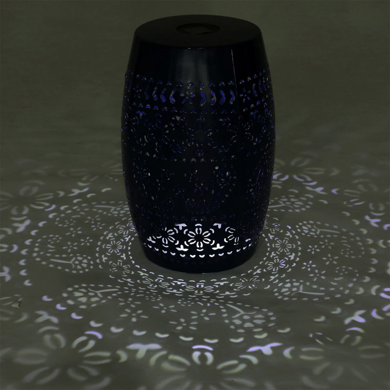Lumi Solar-Lighted Iron Side Table, Dark Blue