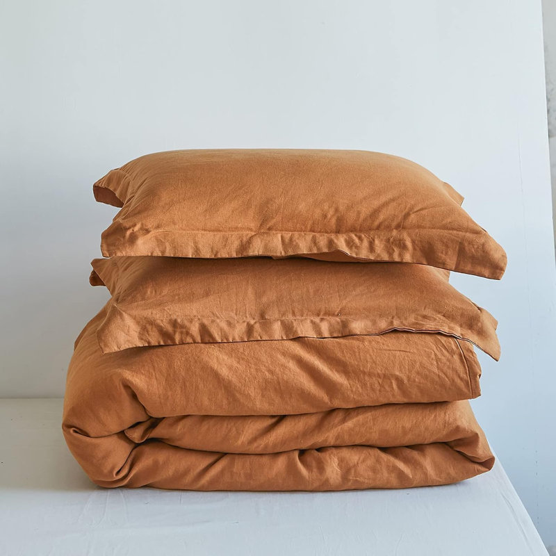 Ensemble de housse de couette 100% lin, Housse de couette grand + 2 taies d'oreiller, Rouille