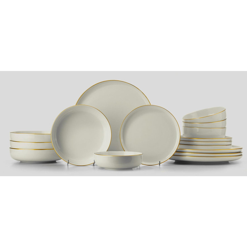 Service de table élégant 16 pièces, 100% porcelaine | Assiettes de service (4) 10,6 x 10,6 x 1,0 po, assiettes (4) 7,9 x 7,9 x 2,0 po, bols (4) 5,9 x 5,9 x 1,6 po, assiettes à dessert (4) 7,5 x 7,5 x 1,0 po | Parfait pour recevoir, design élégant et