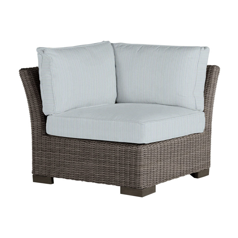 Club Woven Patio Lounge Chair with Cushions, Welt, Black Walnut, Intermix Indigo