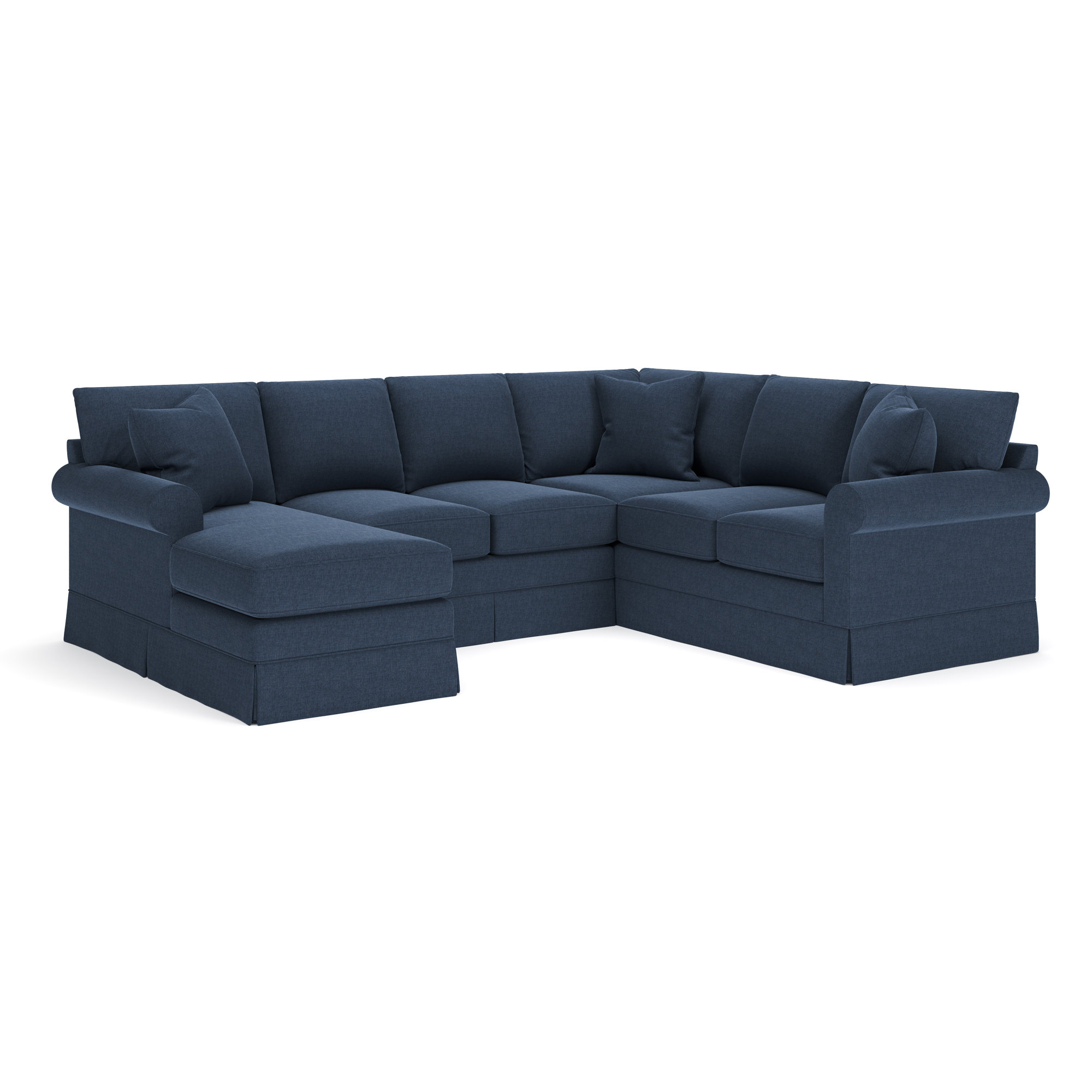Friedman Upholstered Chaise U-Sectional, Left Hand Facing, Drusky Navy Sustain® Basketweave