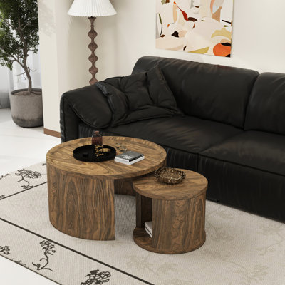 Nesting Coffee Table Of 2 For Living Room, 31.5" And 18" Tables, Wood Top, Modern Aesthetic Round With Suitable Apartments,