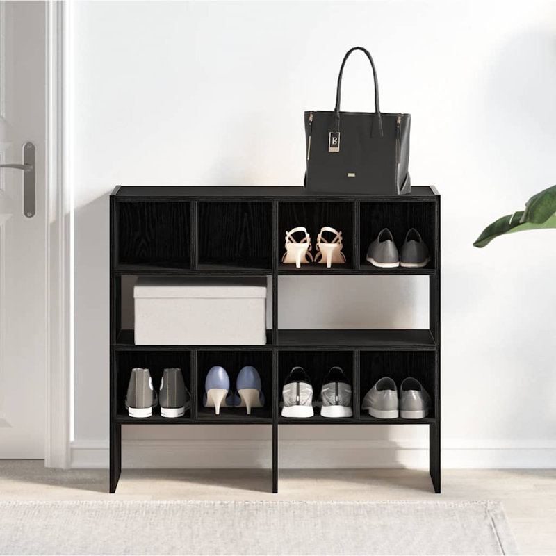 Bayah 8 Pair Stackable Shoe Rack, Black Oak