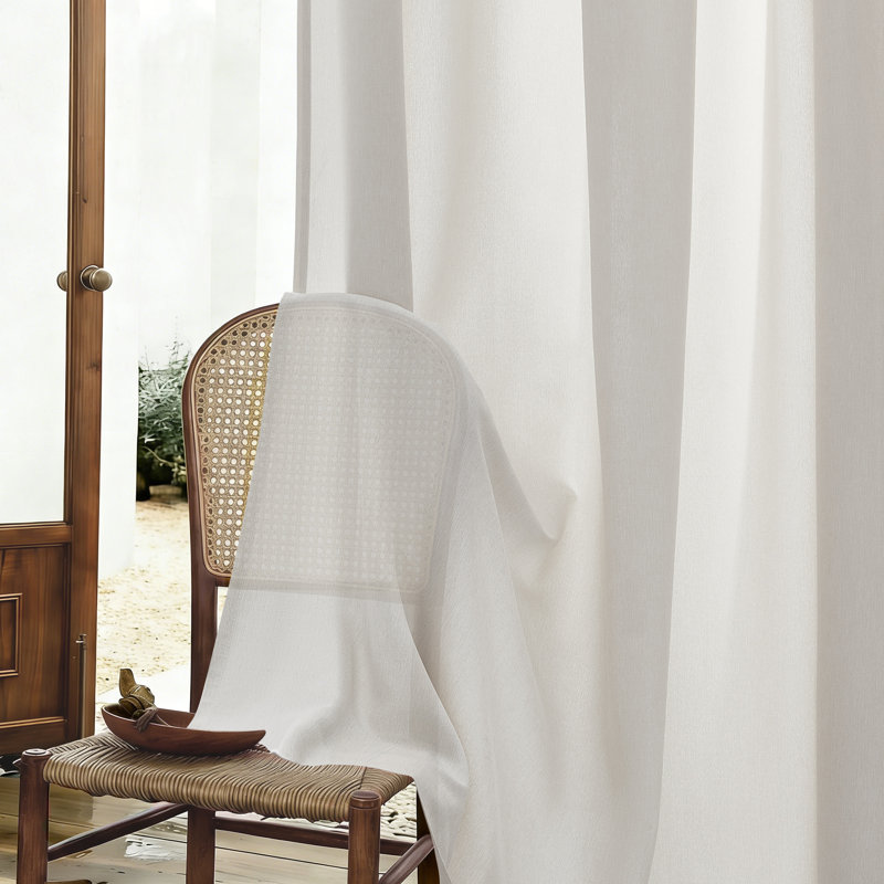 Linen Textured Farmhouse Semi Sheer Window Curtain,Back Tab Hooks Drapes,Pleated Heading Tape (Set of 2 With Hooks)