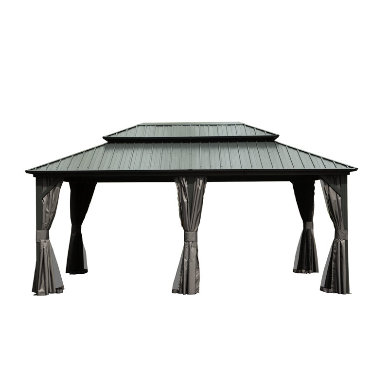 Pavillon de jardin 12 pi x 18 pi avec auvent en acier galvanisé et métal en aluminium - pour patio, cour, terrasse, cadre gris de 12 pi x 18 pi