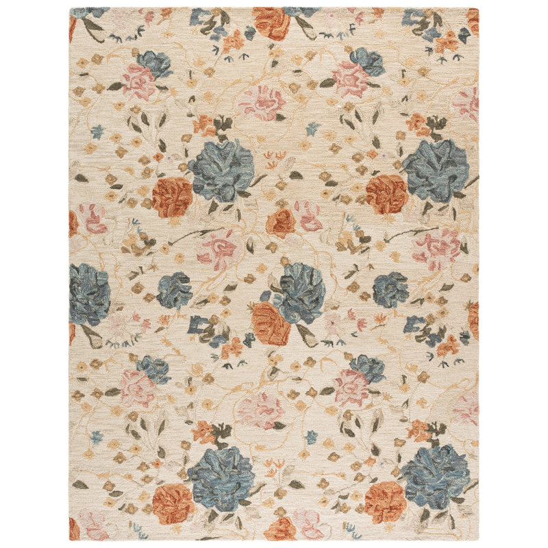 Tapis de jardin 927 tufté à la main, 80 % laine, 20 % coton, motif floral, Rectangle 8' x 10'
