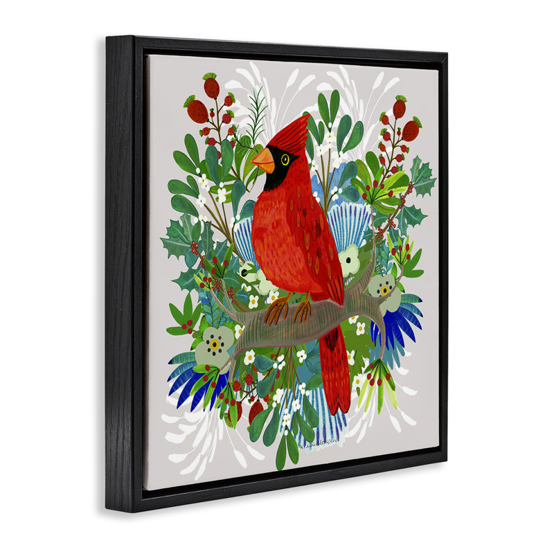 Cadre flottant cardinal Christmas Nestings, design par Kay Widdowson, H 18 po x l 18 po, Cadre flottant noir de jais