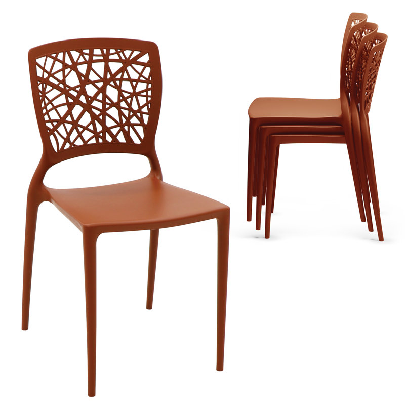 Tramontina Joana Stackable Dining Chairs – Contemporary Style Seating for Indoor or Outdoor Use, Brown