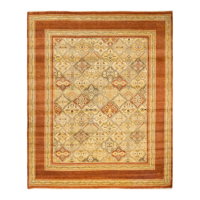 Tapis unique en bronze noué à la main 8 pi 2 po x 9 pi 10 po Silverius