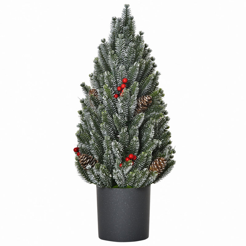 Arbre de Noël artificiel de 18 po de haut miniature enneigé et enneigé, décoration de Noël avec pommes de pin et baies