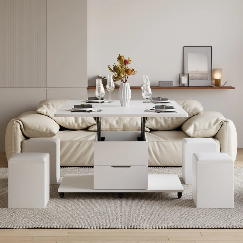 Mikayil Lift Top Four Leg Coffee Table with Storage, 64.50" H x 100" L x 50" W, White
