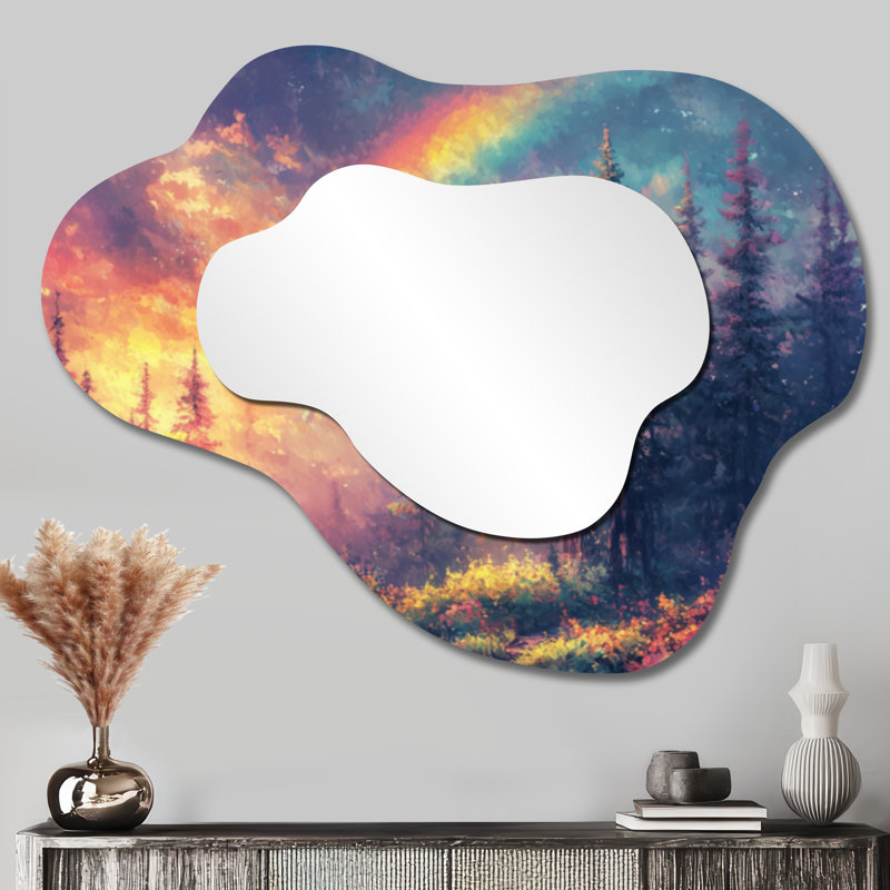 Rainbow and the Sunlit Forest - miroir mural décoratif Rainbow Cloud, miroir de coiffeuse traditionnel, imprimé sur métal