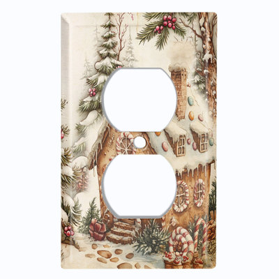 Metal Light Switch Plate Cover; US Standard Size 4 Gang Toggle - Vintage Gingerbread House