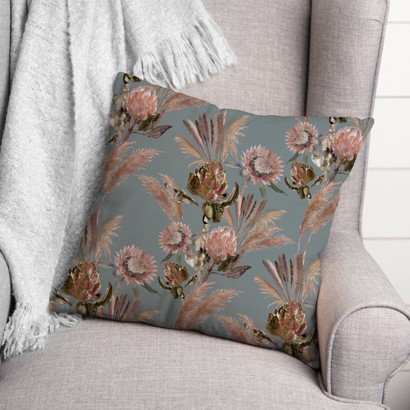 Floral Reversible Throw Pillow, Blue