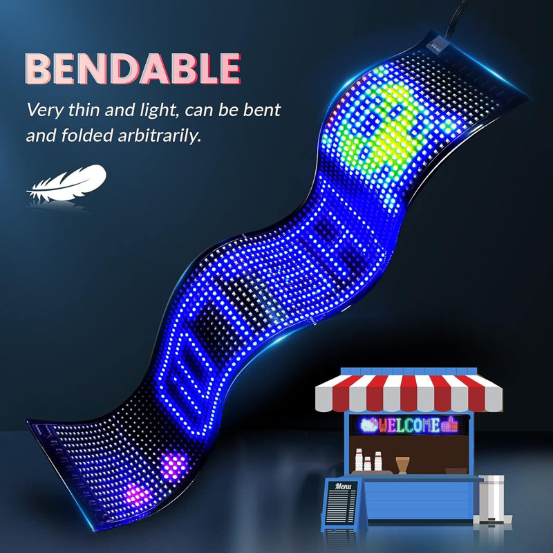 Scrolling Huge Bright Advertising LED Signs, Flexible USB 5V LED Store Sign Bluetooth App Control Custom Text Pattern Animation Programmable Display For Store Car Bar Hotel (27"X5")