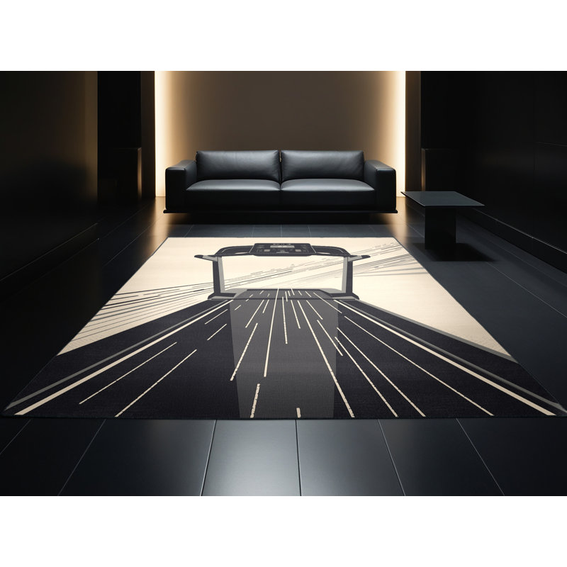 Machine Washable Paxton Running Treadmill Modern & Contemporary Rug in Beige – Black Binding, 2x3