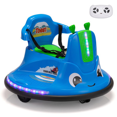 Kids Electric Ride On Snail Shape Toy, 12V Battery Powered Toddler Bumper Car with Parent Remote Control/Funny Stickers/360 Degree Spin,Azzure