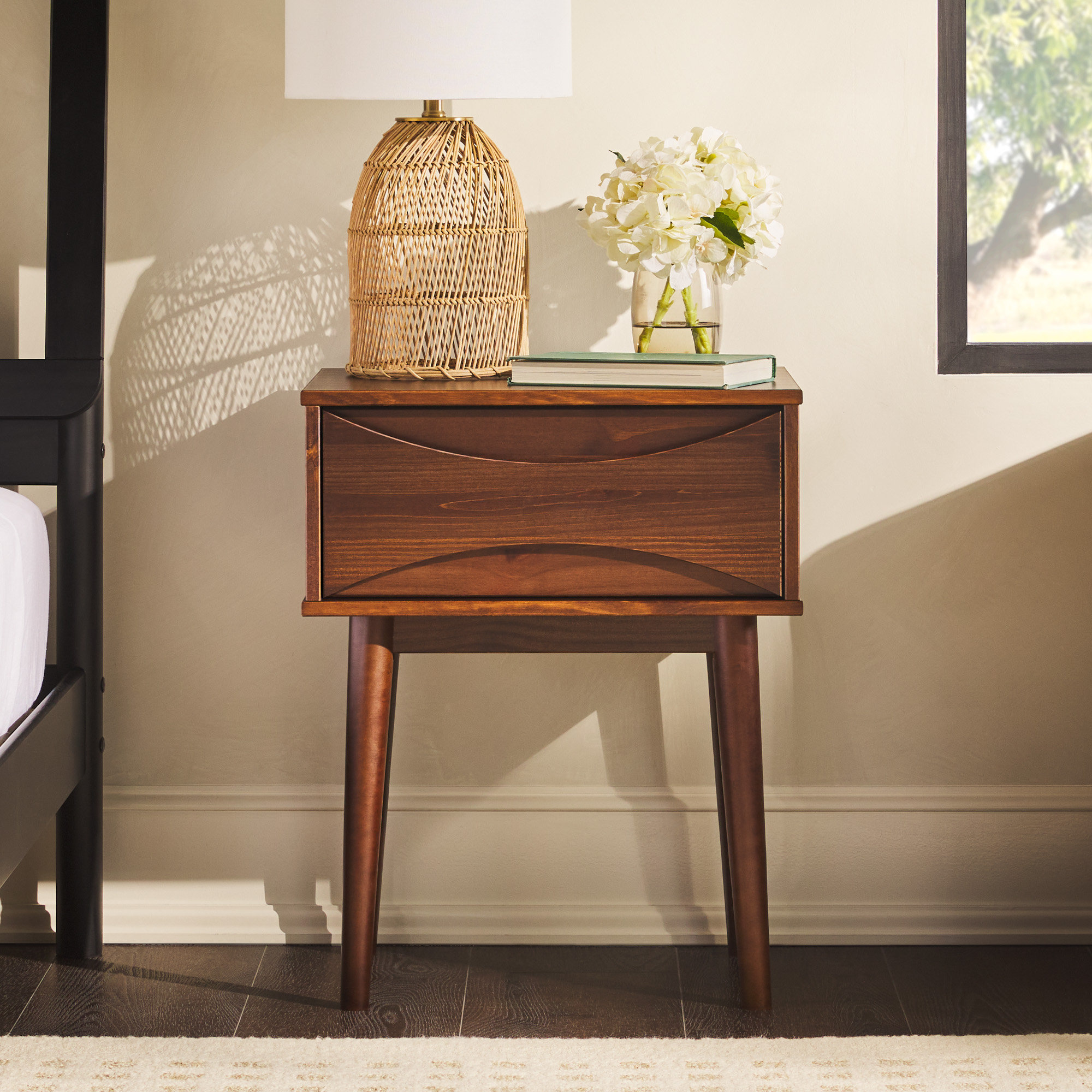 Walnut Solid Wood Nightstand by Wade Logan - 1 Drawer, image size:2000x2000