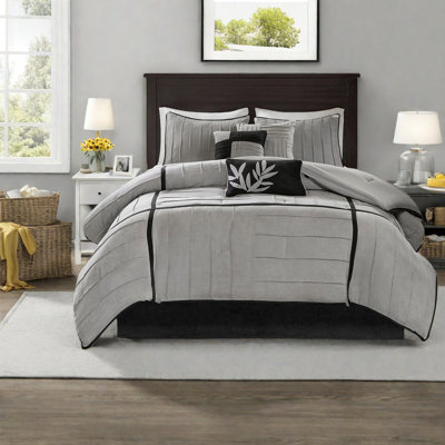 Ensemble de literie de luxe 7 pièces, en faux suède de polyester, grand édredon gris moderne pour la maison