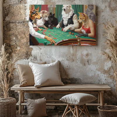 Wall Art Casino Royale Pets Elegant Dogs And Cats At Roulette Table What Canvas Ready To Hang Gallery Wrapped Home Decor Premium Quality