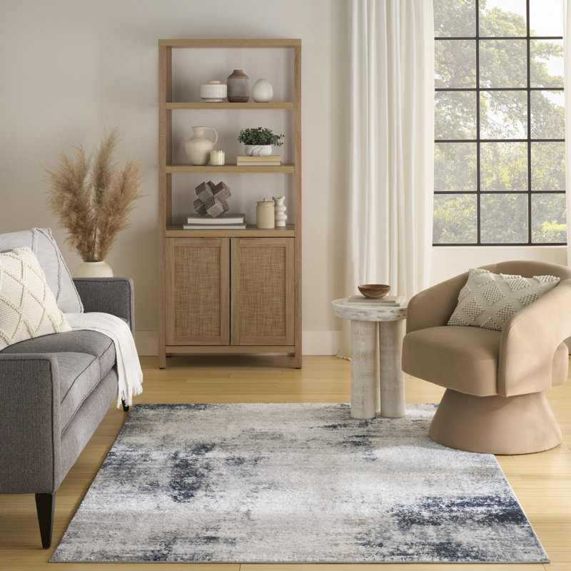 Leuchte Grey Navy Modern Indoor Rug, Rectangle 5'3" x 7'