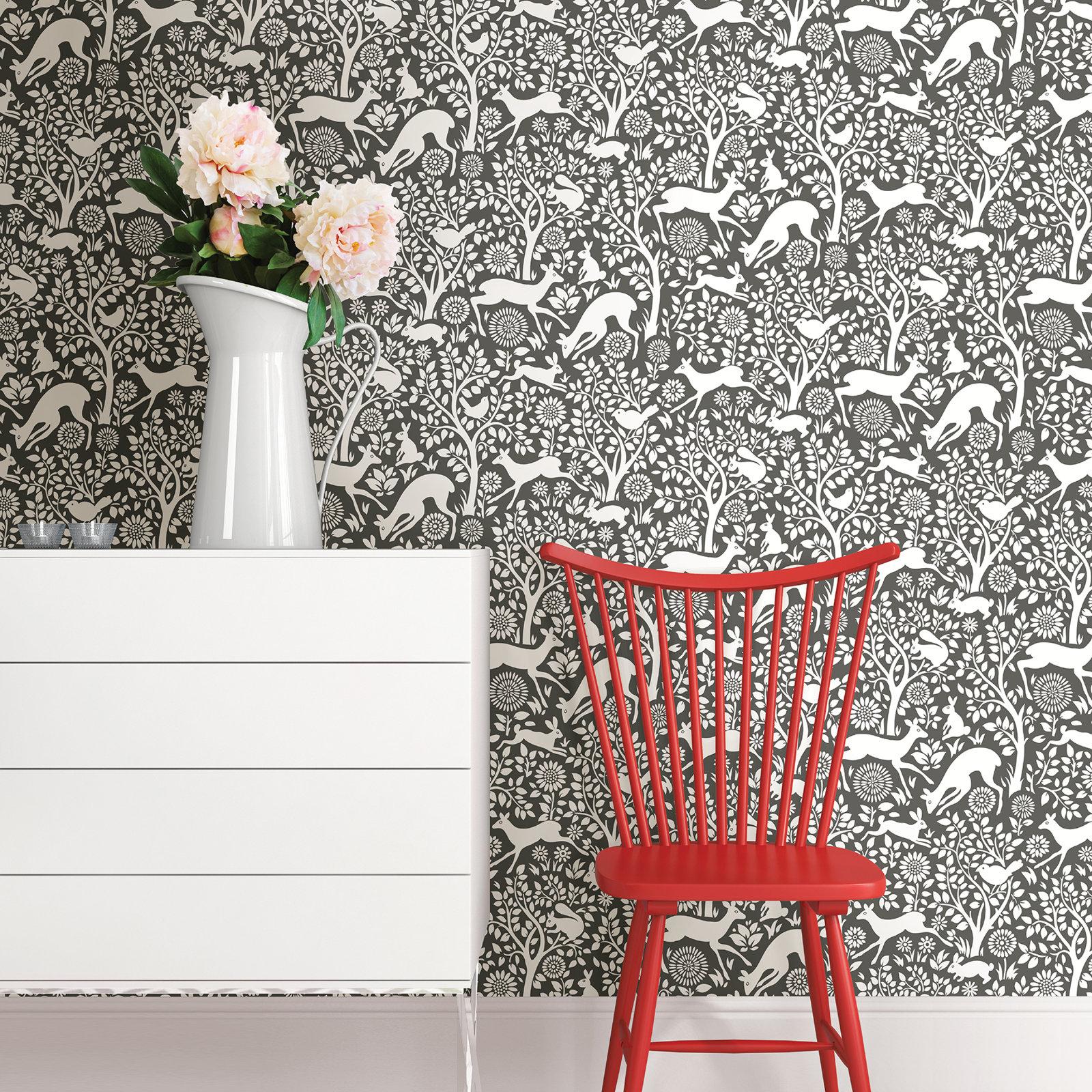 Sarrono Floral Wallpaper, Charcoal
