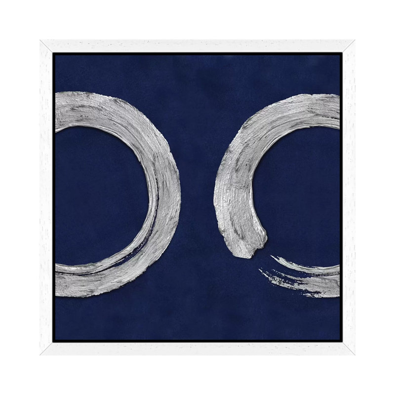 Silver Zen Circle on Blue II 1 Piece Wall Art on Canvas, 93.98 cm H x 93.98 cm W, White Framed