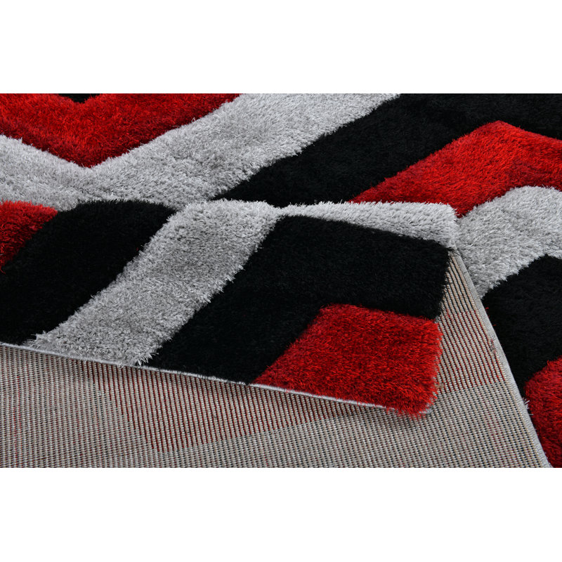 RugGuy Geometric Modern Area Rug - Red & Black Hexagon - for Living Room, Dining Room - 5'3" x 7'3" , Shed-Free, Easy to Clean