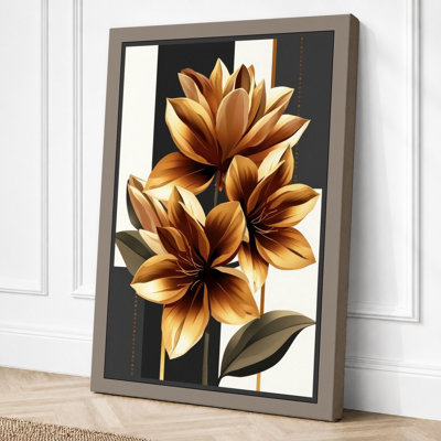Golden Lotus Blooms Botanical - Wrapped Canvas