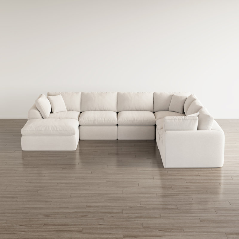 Canapé d'angle modulaire sans os de 353 cm de large avec poufs, canapé infonuagique rembourré en forme de V pour 7 places, aucun assemblage requis