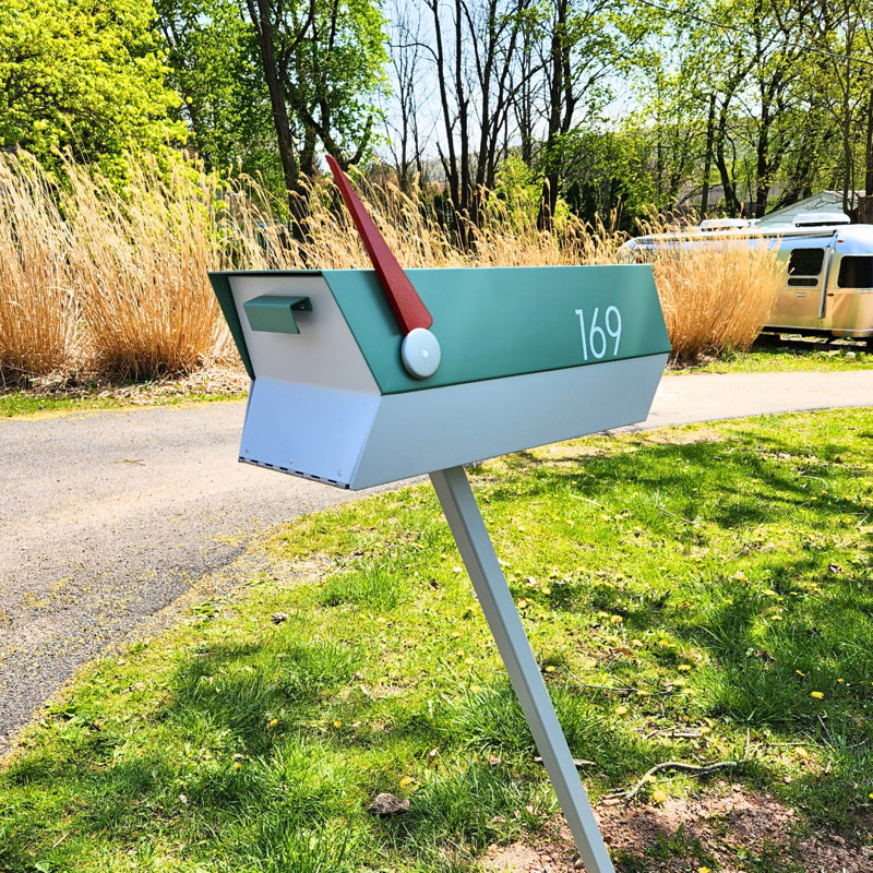 Boîte aux lettres Mid-Century, Vert satiné / blanc