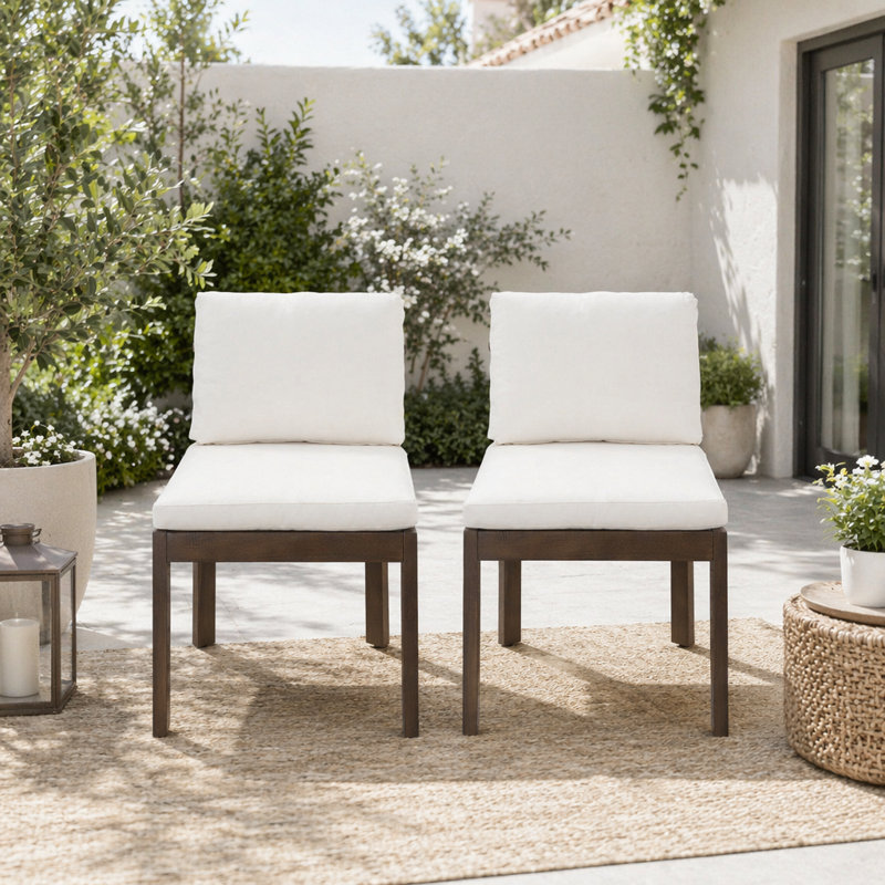 Chaise d'extérieur en bois d'acacia, Brown+Cream-2pieces