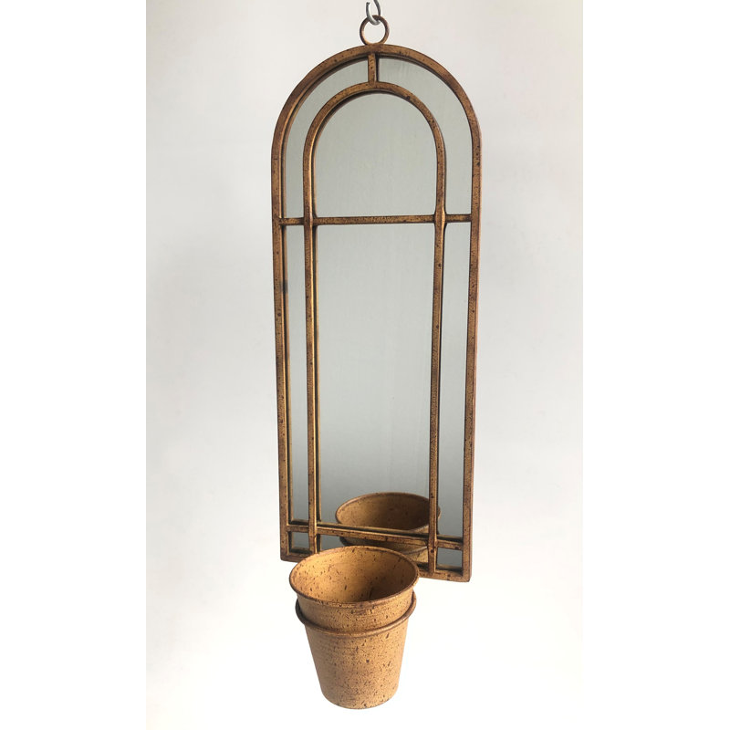 Bronze Rusty Garden Wall Mirror with Planter Pot – Stylish Decorative Metal Accent for Indoor & Outdoor Spaces