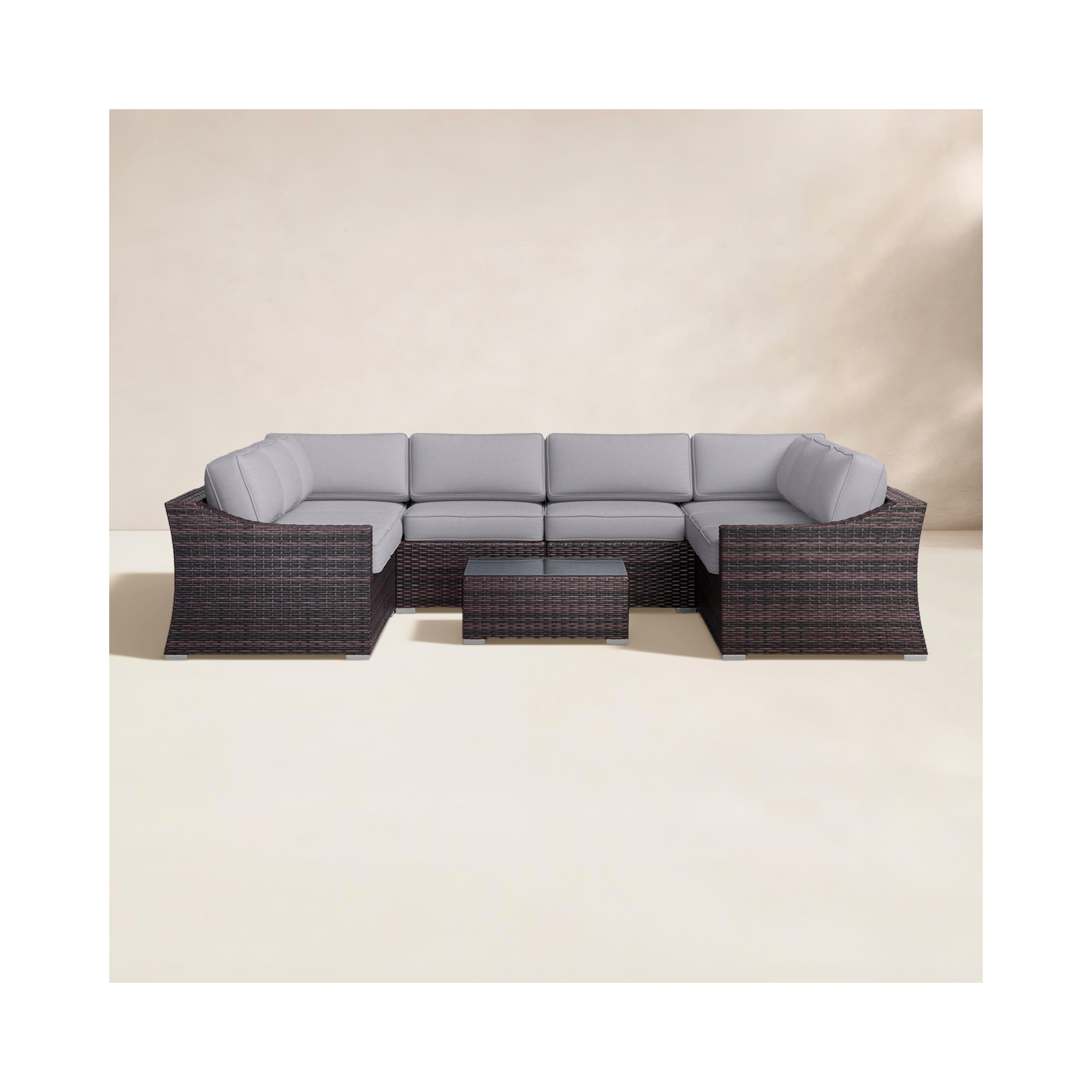 Saffi Wicker Fully Assembled 6 - Person Seating Group with Cushions, Olefin Gray, Brown