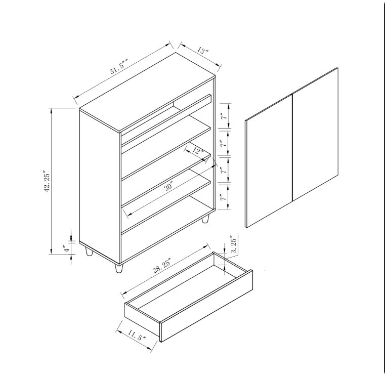 Meuble à chaussures d'entrée polyvalent avec un tiroir, deux portes et quatre étagères pour une organisation efficace et un décor élégant