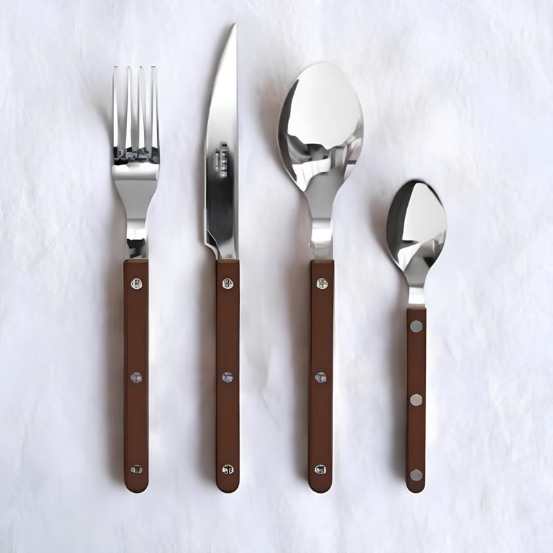 Bistrot Solid 4 - Piece Stainless Steel Flatware Set - Service for 1, Chocolate