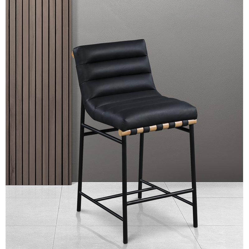 Vincentas Upholstered Counter Stool, Black Faux Leather, Counter Stool (26.4" Seat Height)
