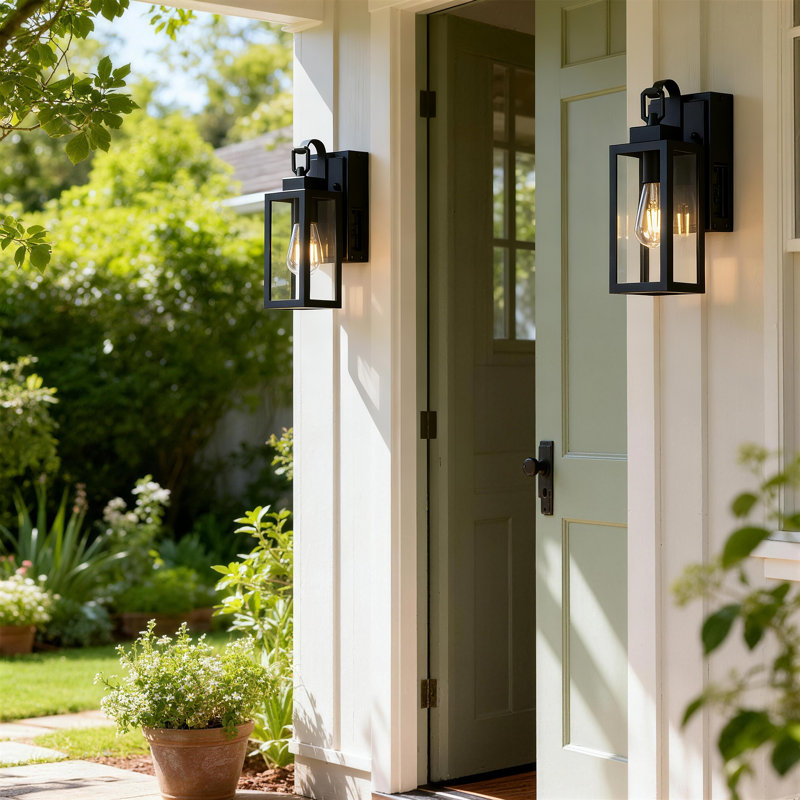 Schock Steel Outdoor Wall Light with GFCI Outlets(Set of 2)