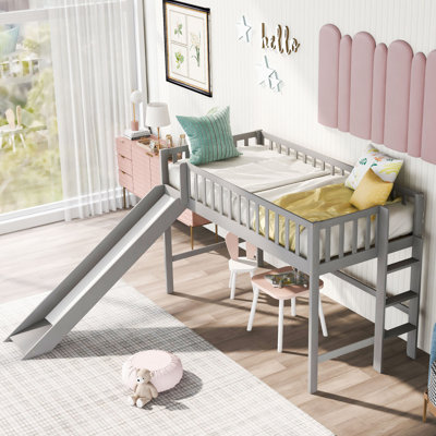 Lit mezzanine simple simple avec échelle et toboggan, gris (ANCIEN SKU: WF196418AAE)