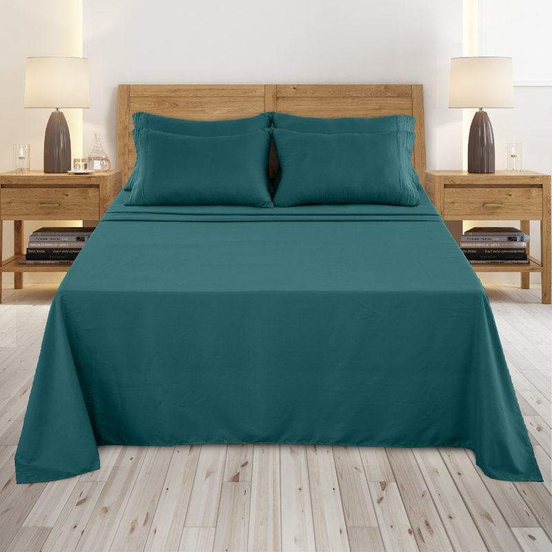 Ensemble de literie en microfibre 1800 Series, Ensemble de drap pour lit grand avec deux taies d', Bleu sarcelle
