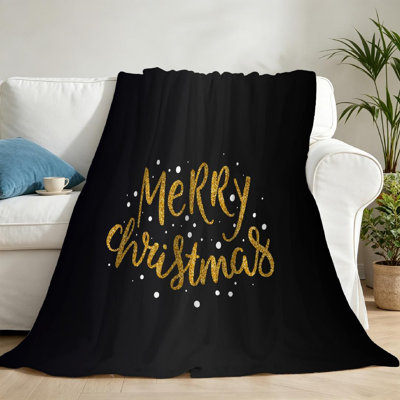Jeté en polaire de flanelle noire ultra douce, texte «Merry Christmas» avec imprimé recto