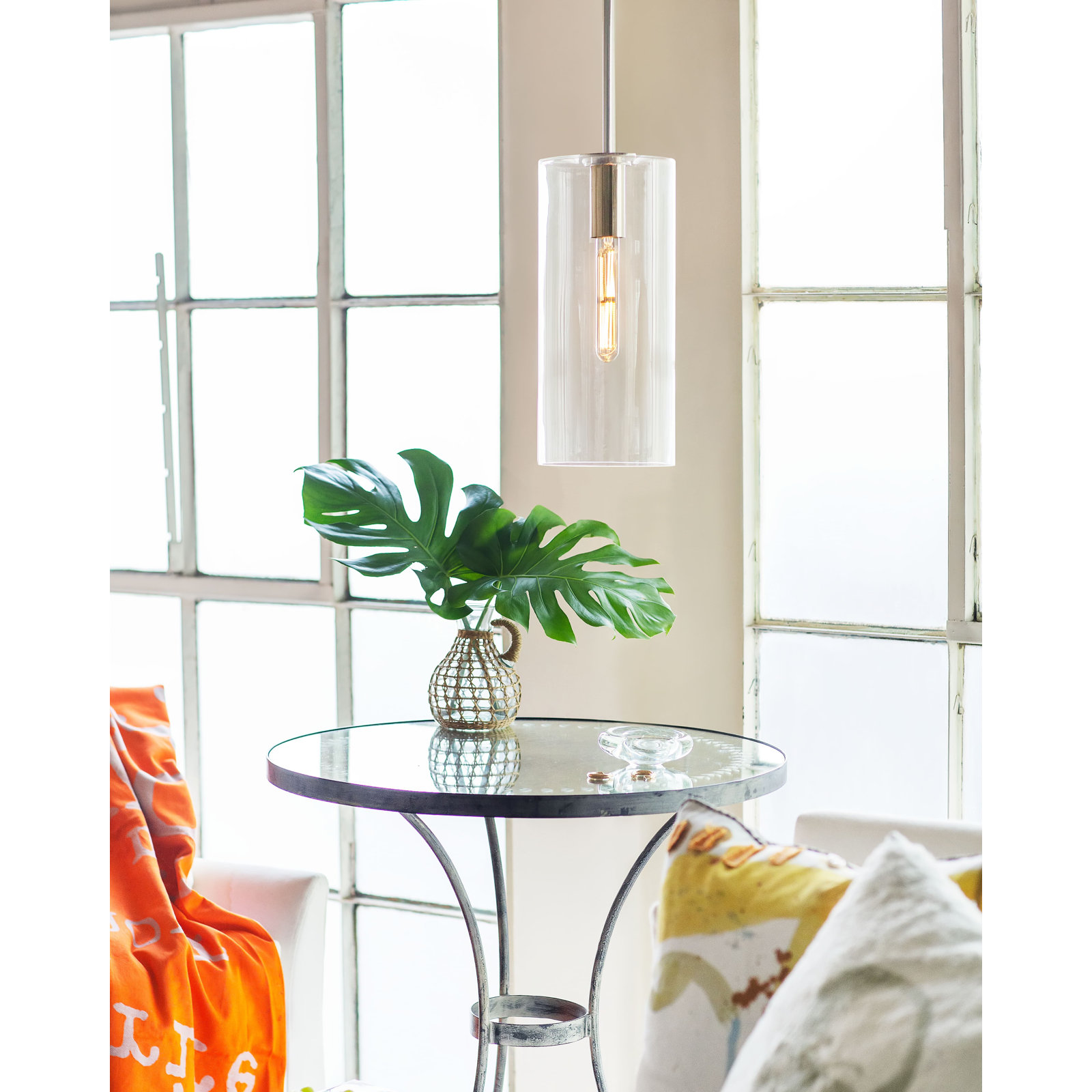 Keaz Single Light Glass Dimmable Pendant, Polished Nickel