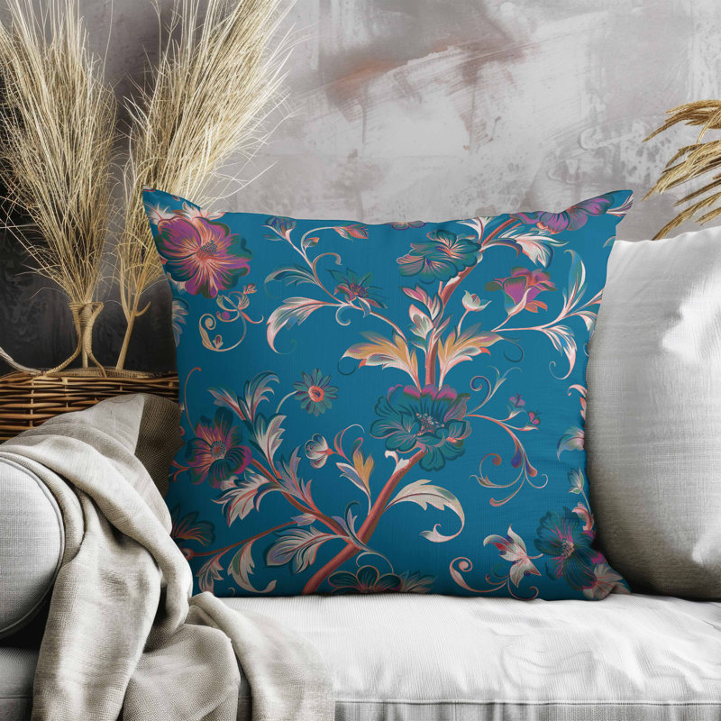 Coussin en faux suède Nature's Palette, Carré 18 po, Bleu / Blanc / Orange