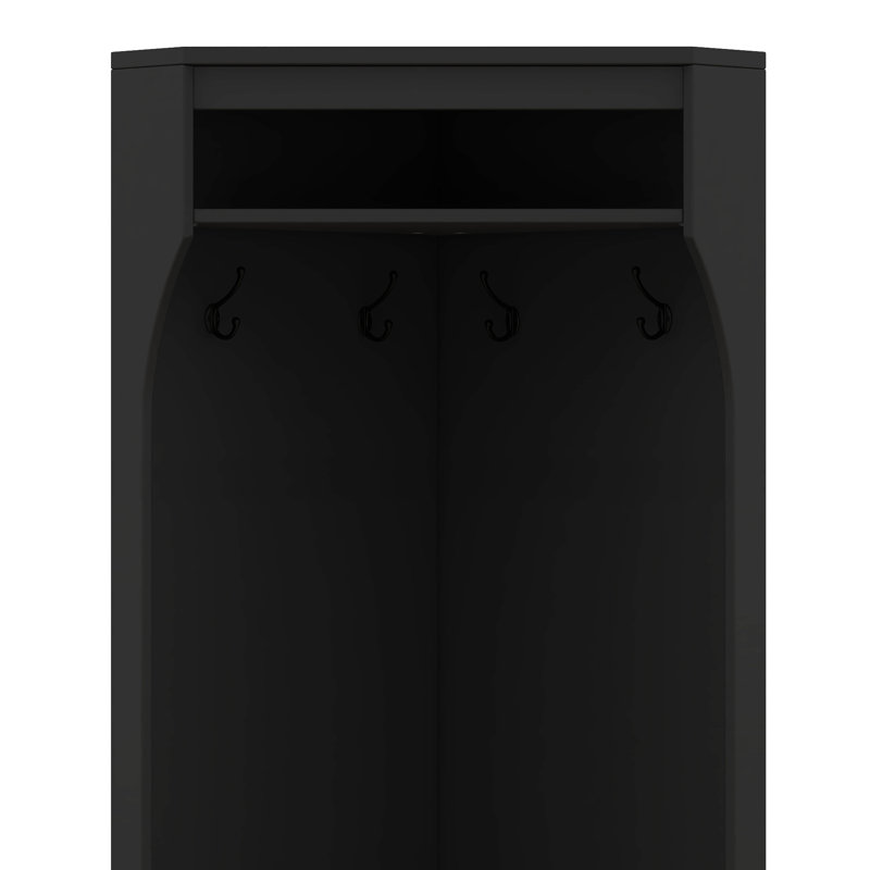 Corner Hall Tree With Shoe Bench, Versatile Coat Rack With 4 Hooks, Corner Cabinet With Adjustable Shelf, Black